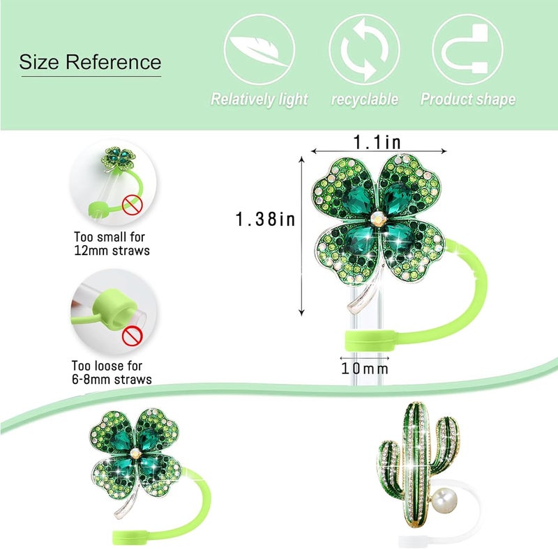 SEMATA Cute Green Cactus Straw Cover Cap for Stanley Cup Accessories,Bling Crystals Straw Toppers for Stanley Tumbler 40&30 oz,Rhinestone Reusable Straws Tips Protectors Compatible with 10mm Straws - Image 2